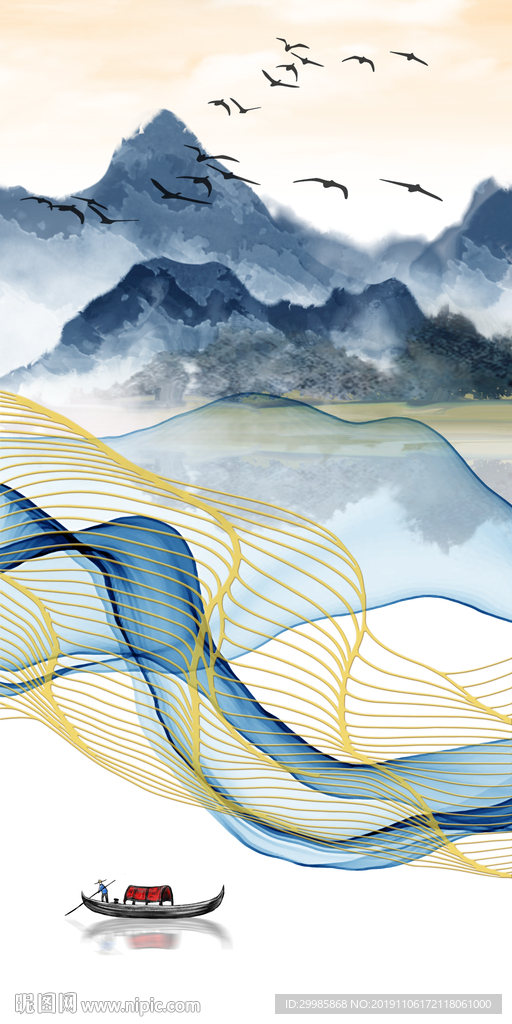 高档水墨玄关山水 tif分层