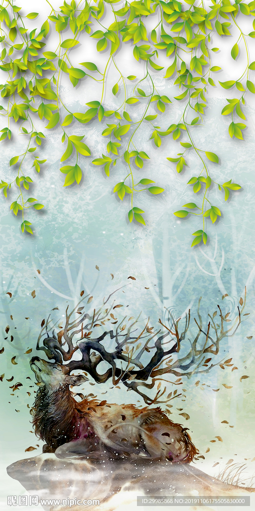 高清 麋鹿玄关画 TIF分层