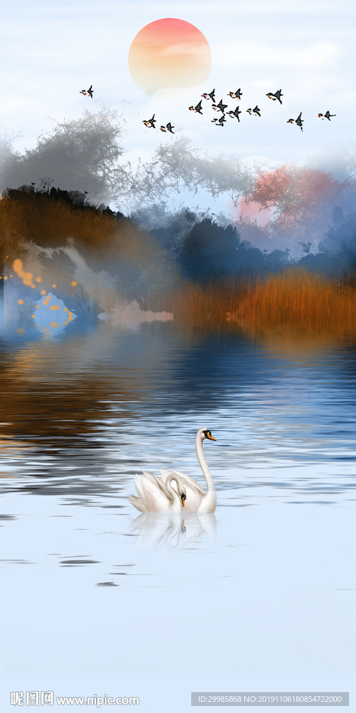 中式水墨玄关山水 tif分层