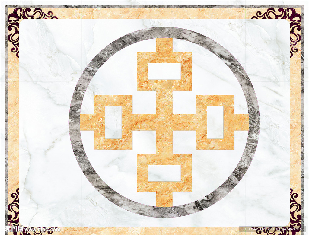 中式水刀拼花花纹大理石地拼图案