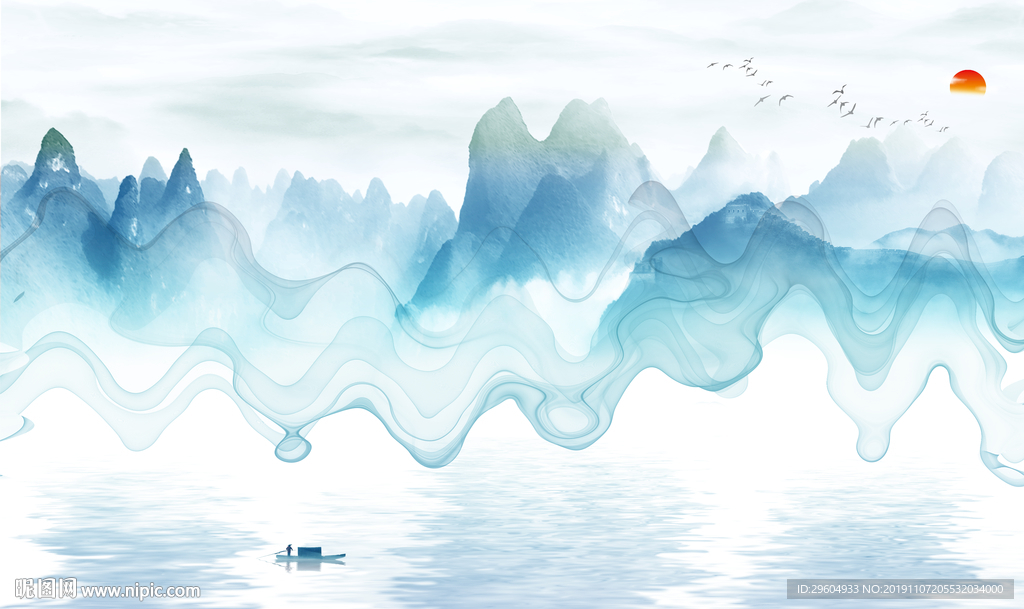 线条 山水中国风画 TIF分层