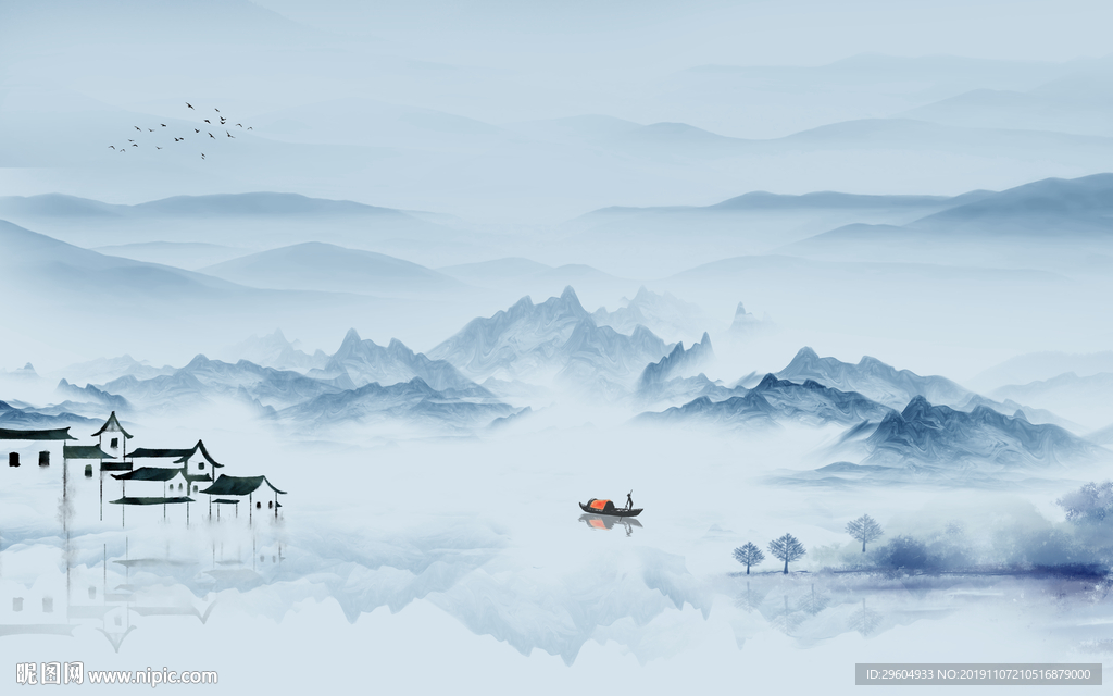 简约山水中国风画 TIF分层