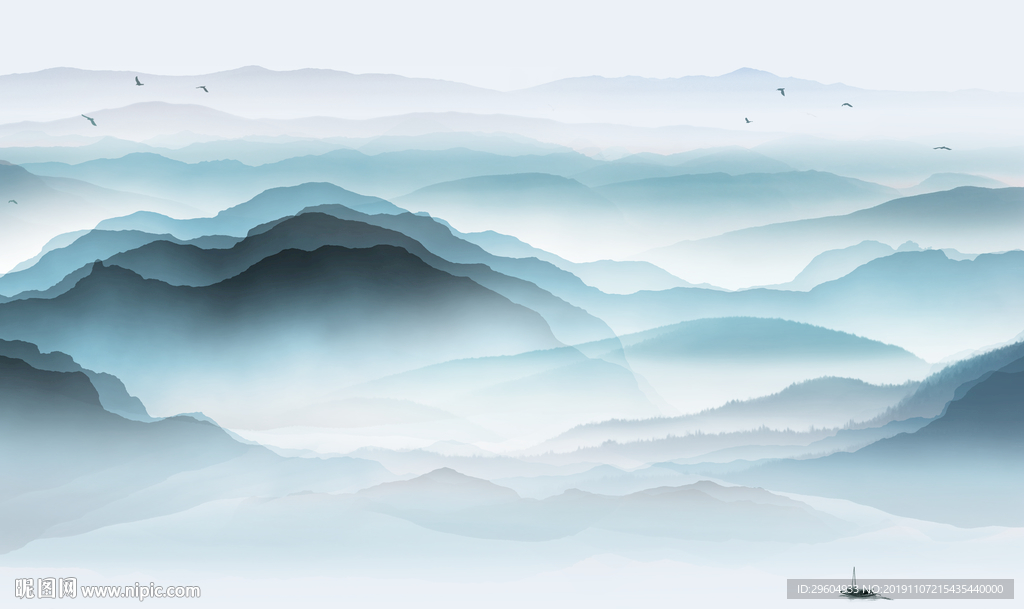 蓝色山水新玄关画 TIF分层