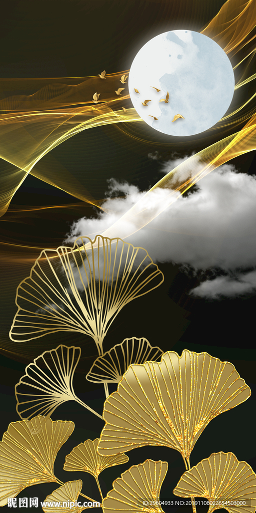 金色玄关画 TIF分层 装饰画