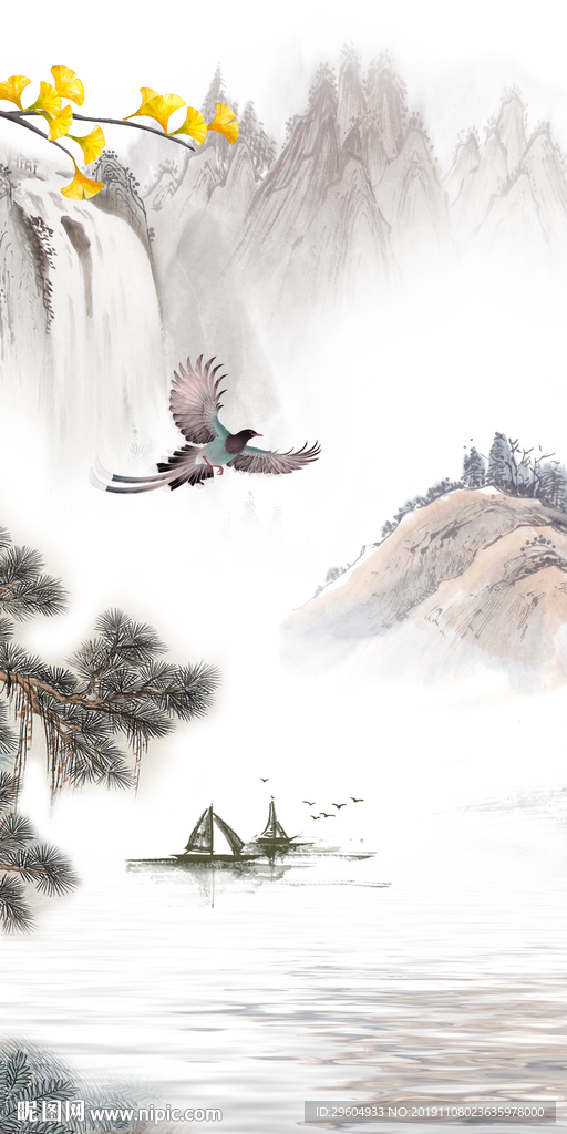 新款 中国风山水画 TIF分层