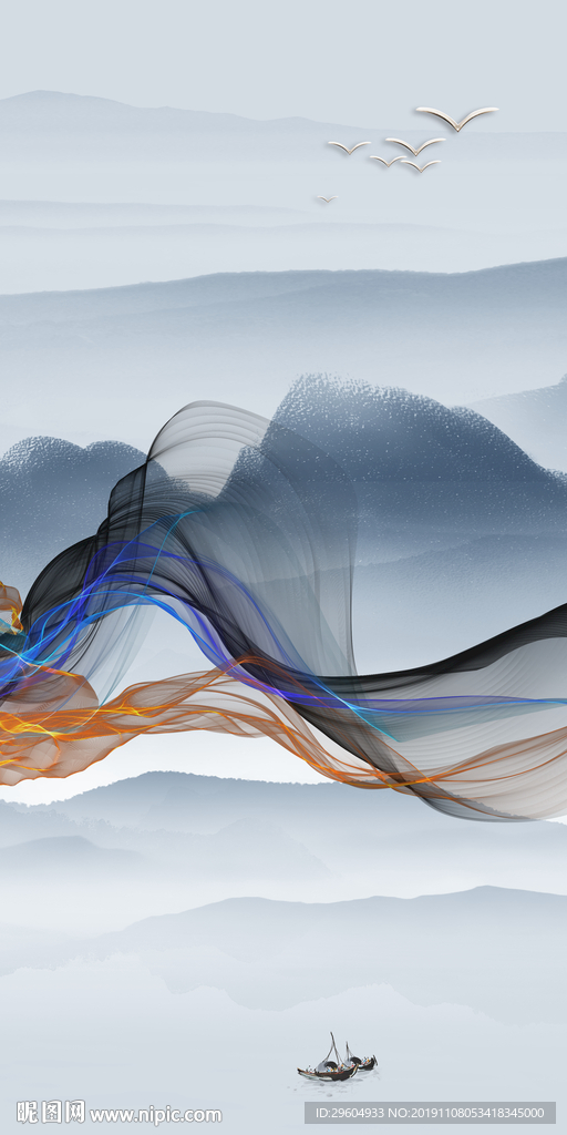 线条玄关山水新画 TIF分层