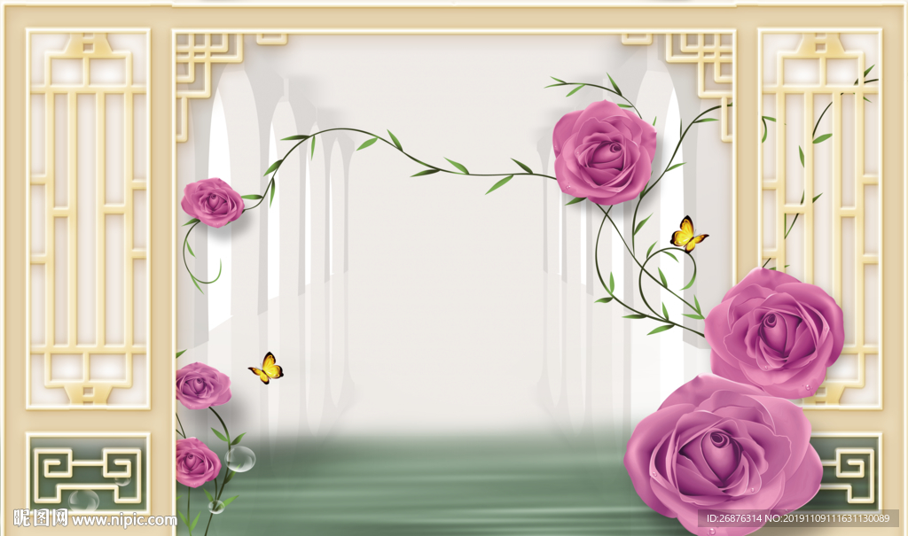 造型边框玫瑰花壁画背景墙