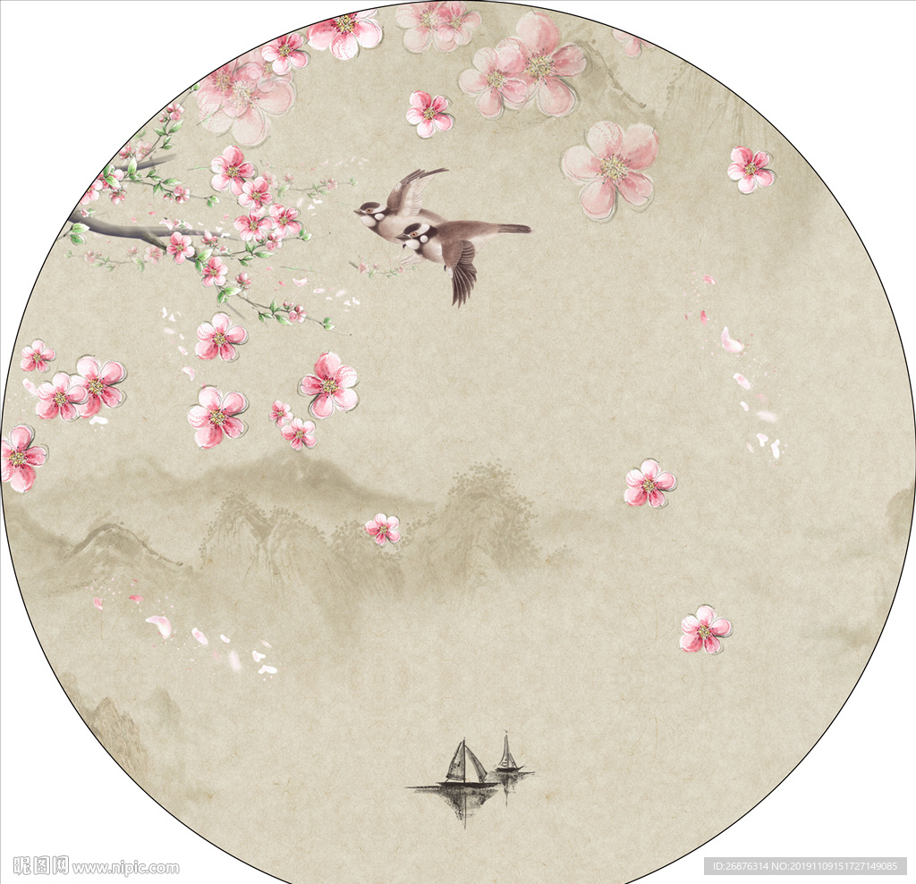 新中式喜上眉梢圆框装饰画