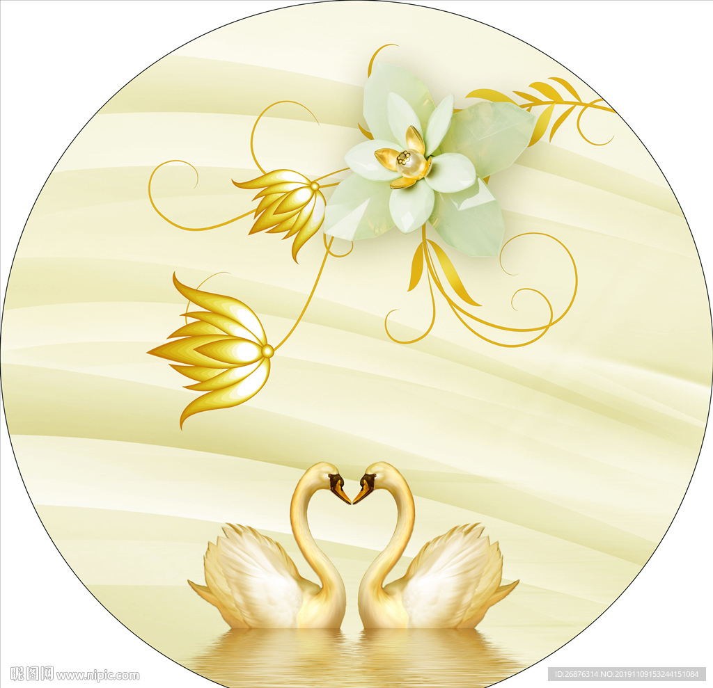 现代简约风天鹅唯美圆框装饰画