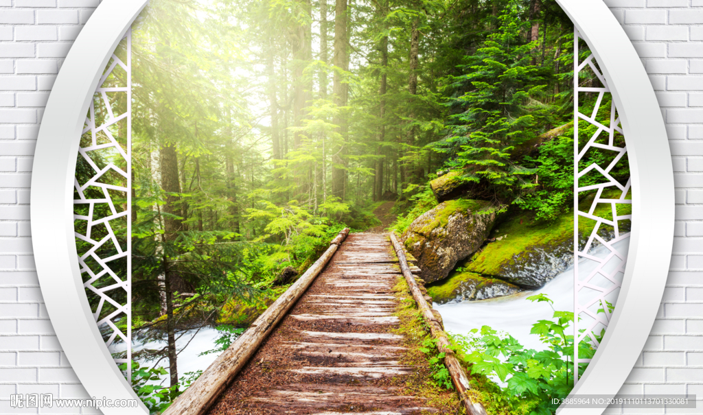 3D立体假窗唯美竹林深处小路图