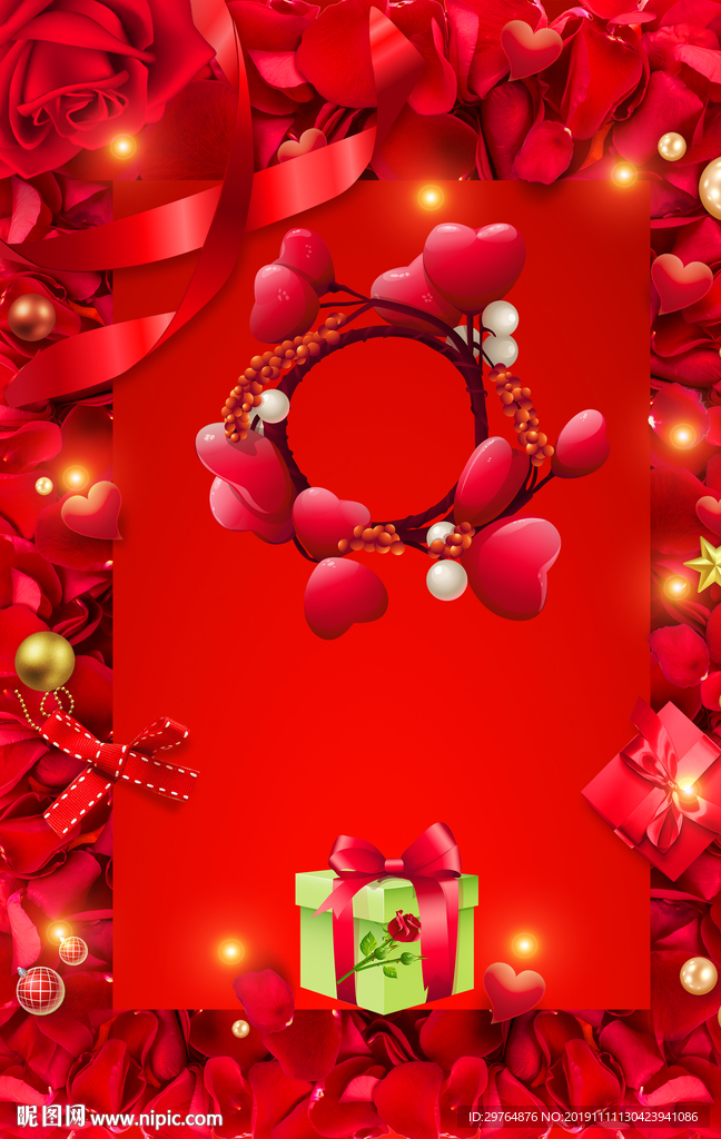 全大红色玫瑰花海报背景