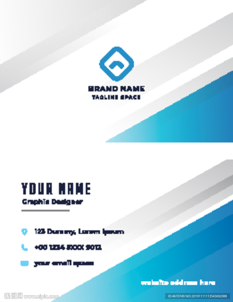 蓝白渐变线条名片 简约商务名片