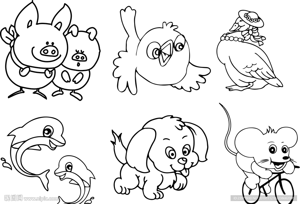 卡通动物简笔画