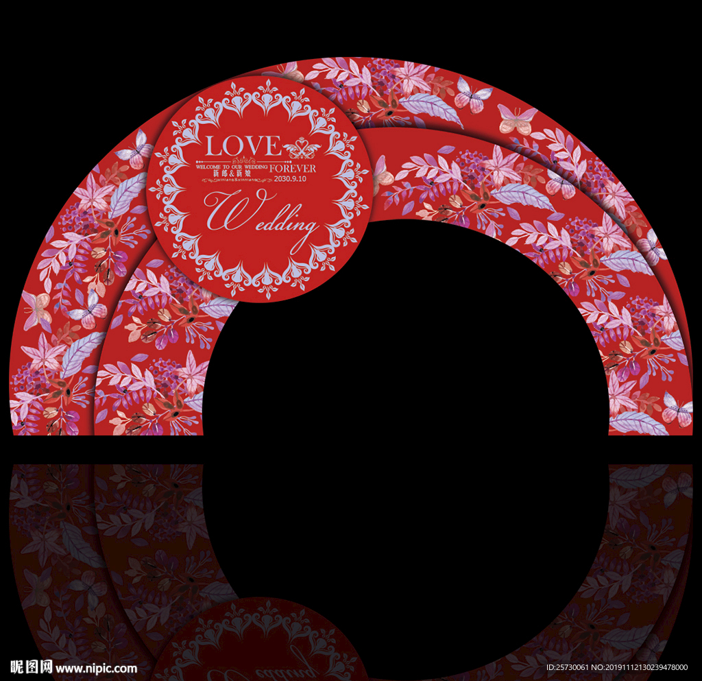 时尚花卉婚礼拱门迎宾牌设计