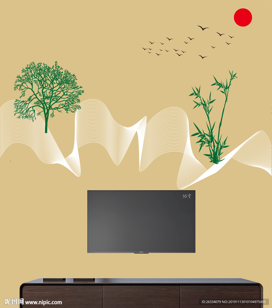 树 线 竹子 鸟 山