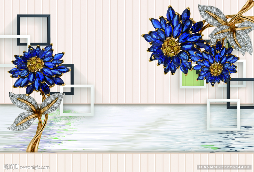 现代花卉蝴蝶简约框框家和背景墙