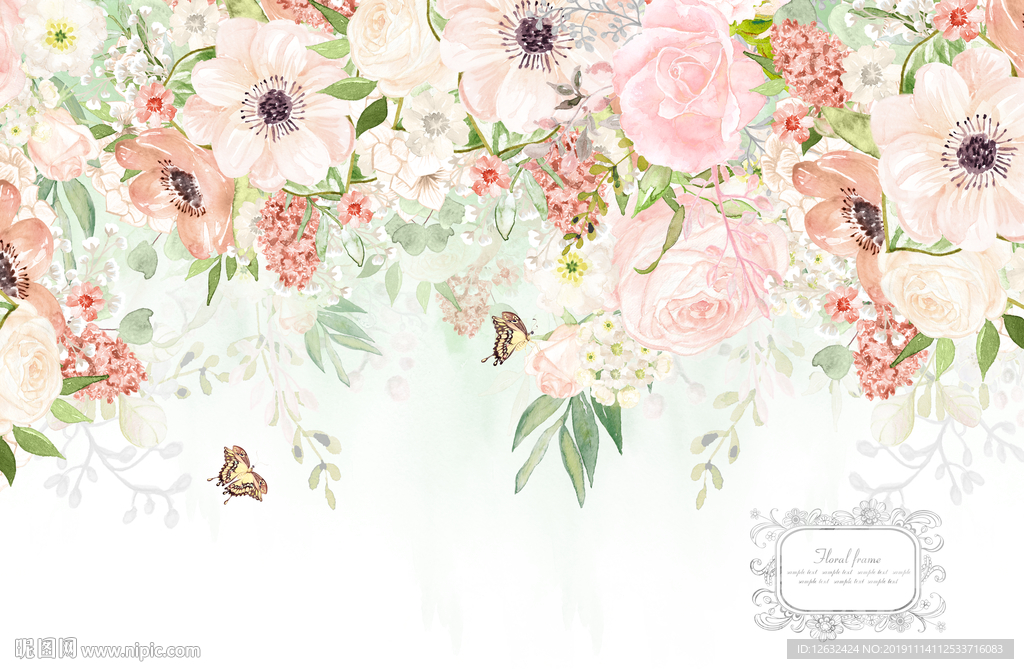 欧式手绘田园花卉壁画背景墙