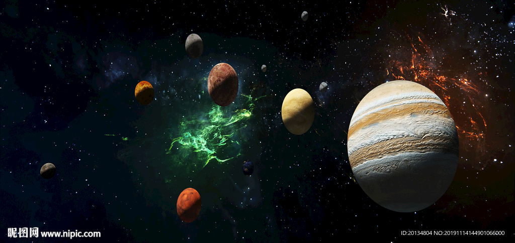 渐变星球宇宙背景墙