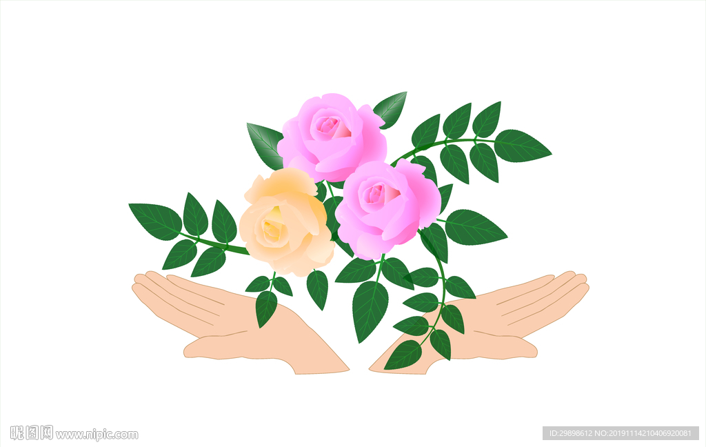 矢量图双手托捧玫瑰花