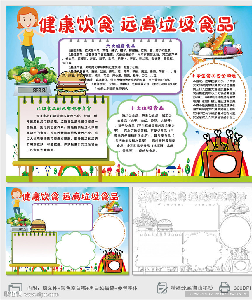 健康饮食远离垃圾食品小报手抄报