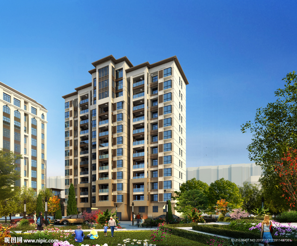 安置房建筑设计内庭院透视效果图