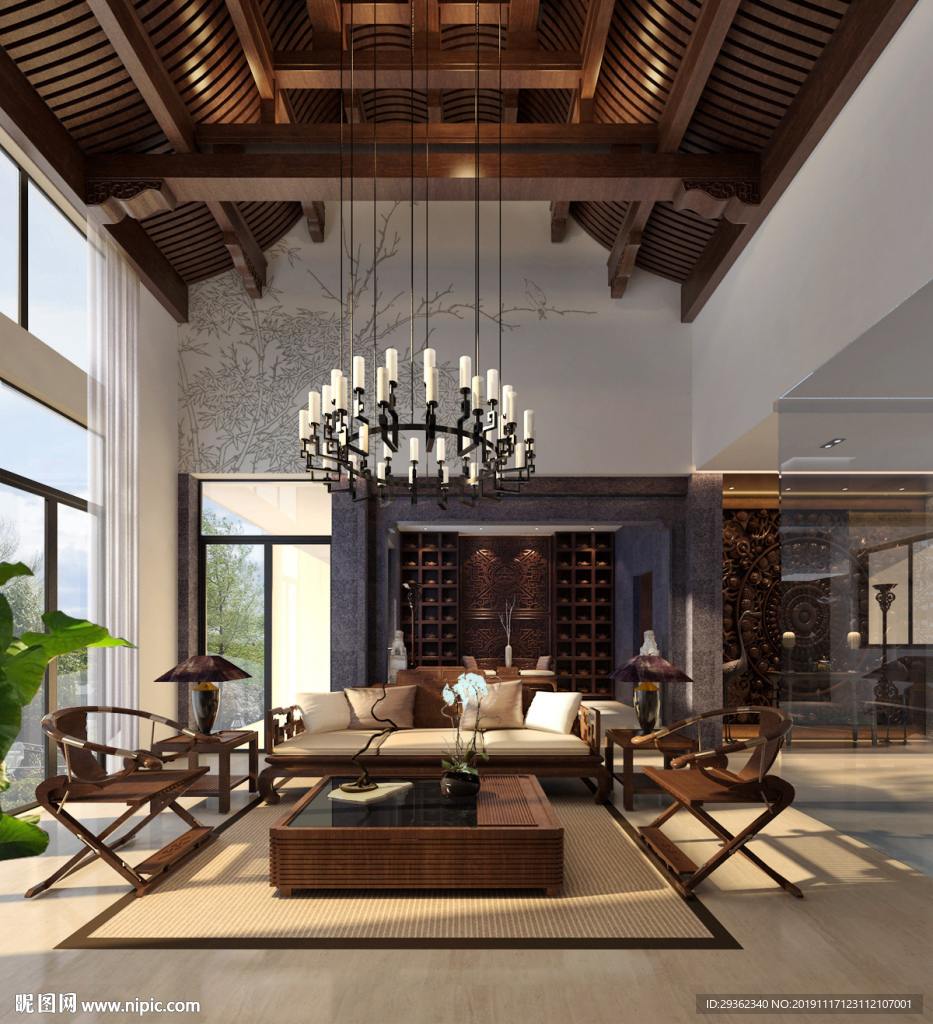 中式会所客厅设计效果图