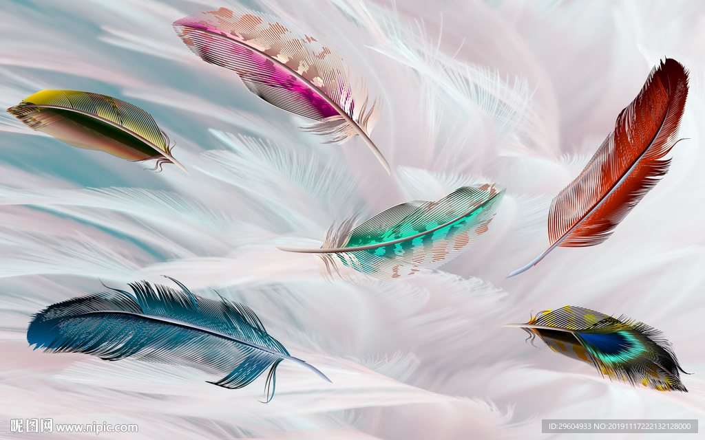 彩色羽毛背景画 TIF分层