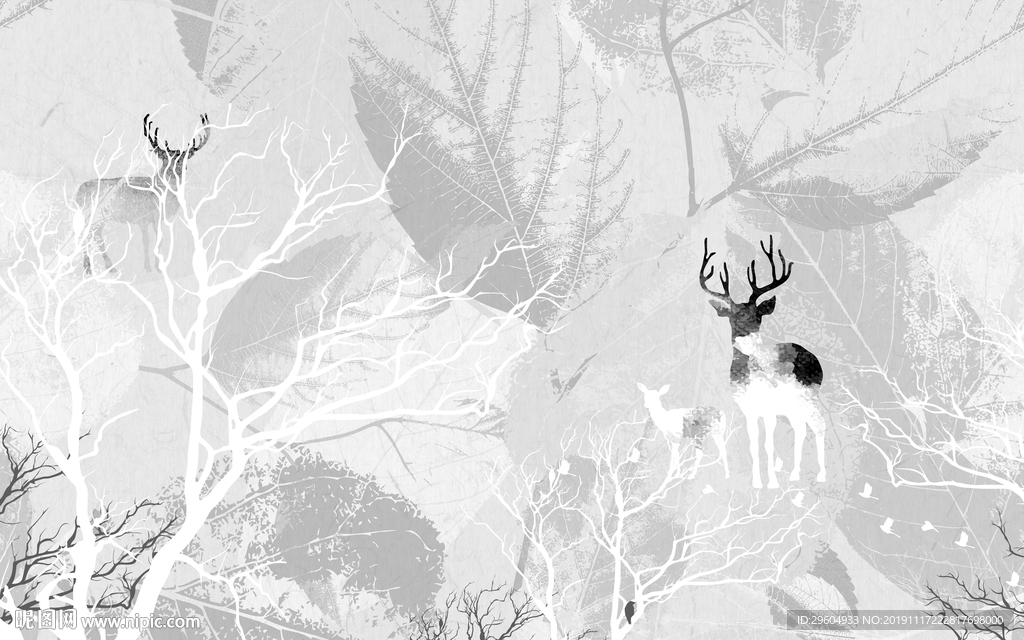 麋鹿 简约装饰画 TIF分层