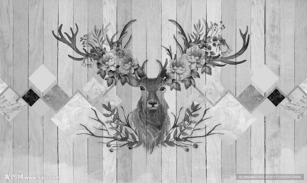 麋鹿简约装饰画 TIF分层