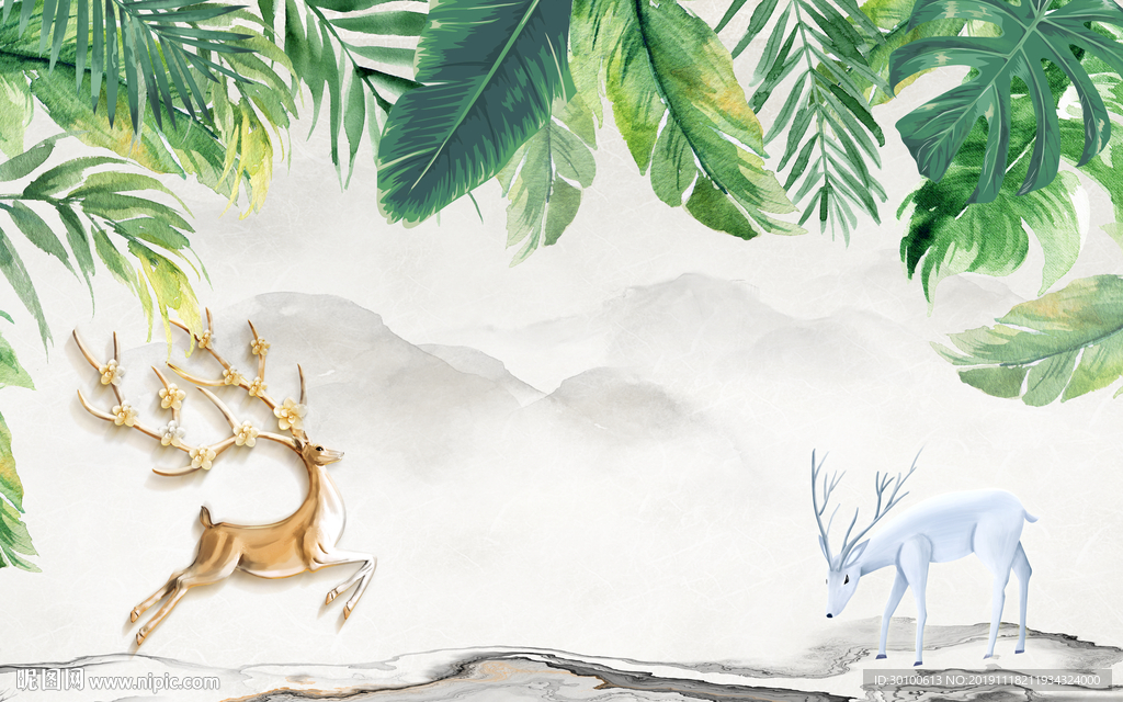麋鹿欧式 装饰画 TIF分层