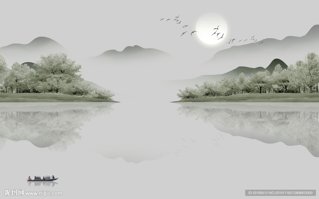 中式 巨幅 山水画 TIF分层