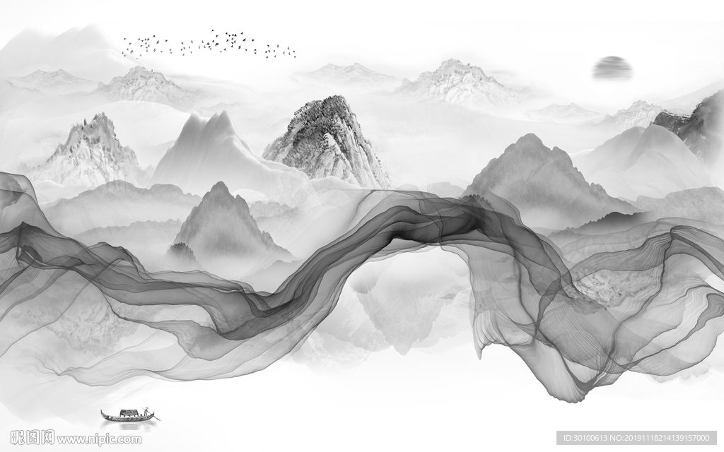 灰色 意境 山水画 TIF分层