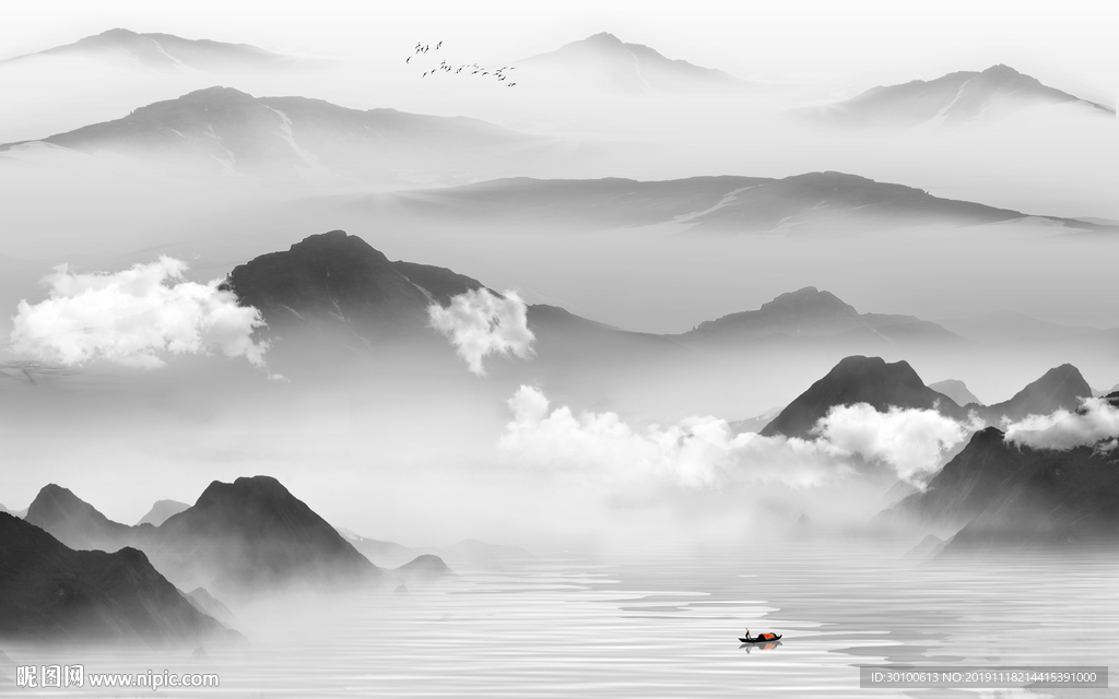 现代意境 山水画 TIF分层