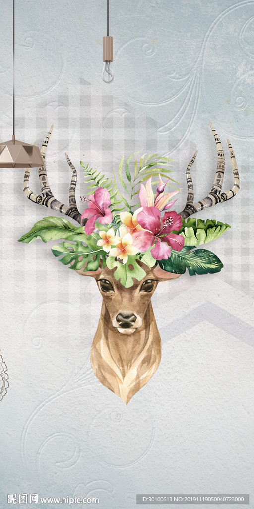高档 奢华麋鹿挂画 TIF分层