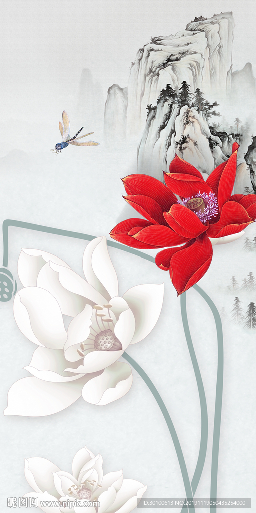 中式荷花玄关画 tif分层