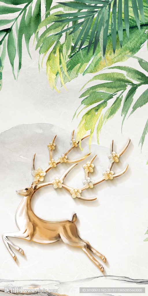 高档 麋鹿玄关挂画 TIF分层