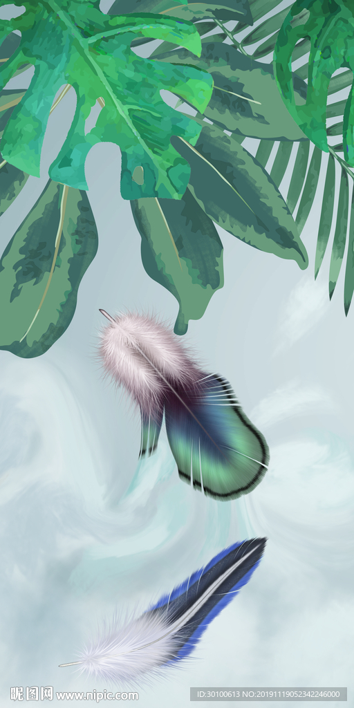 高档 羽毛玄关挂画 TIF分层