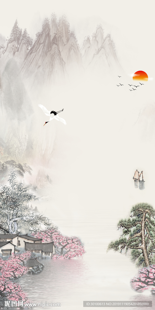 国画高档玄关画 tif分层