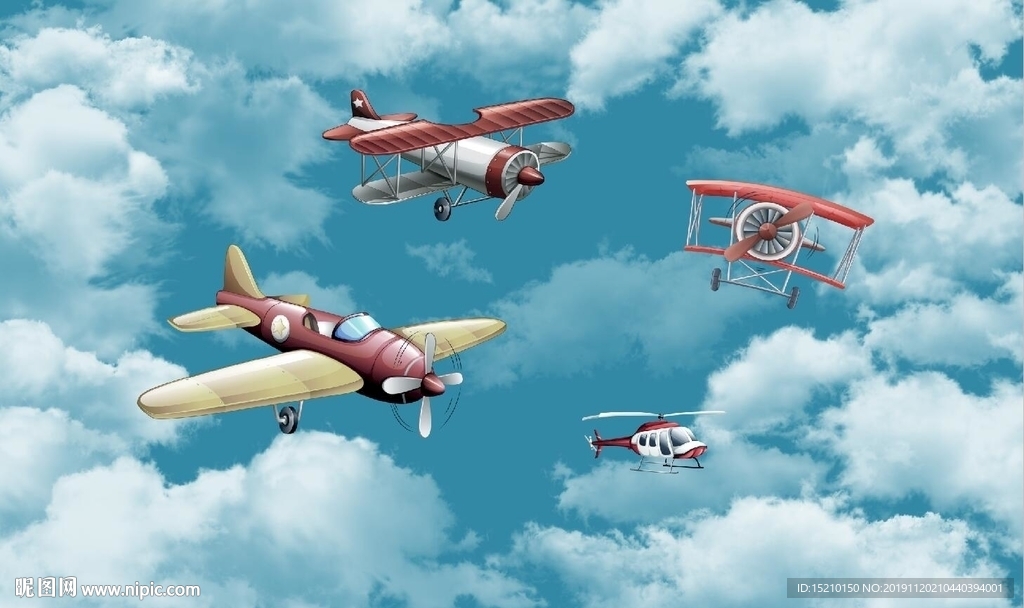 蓝天白云飞机电视背景墙