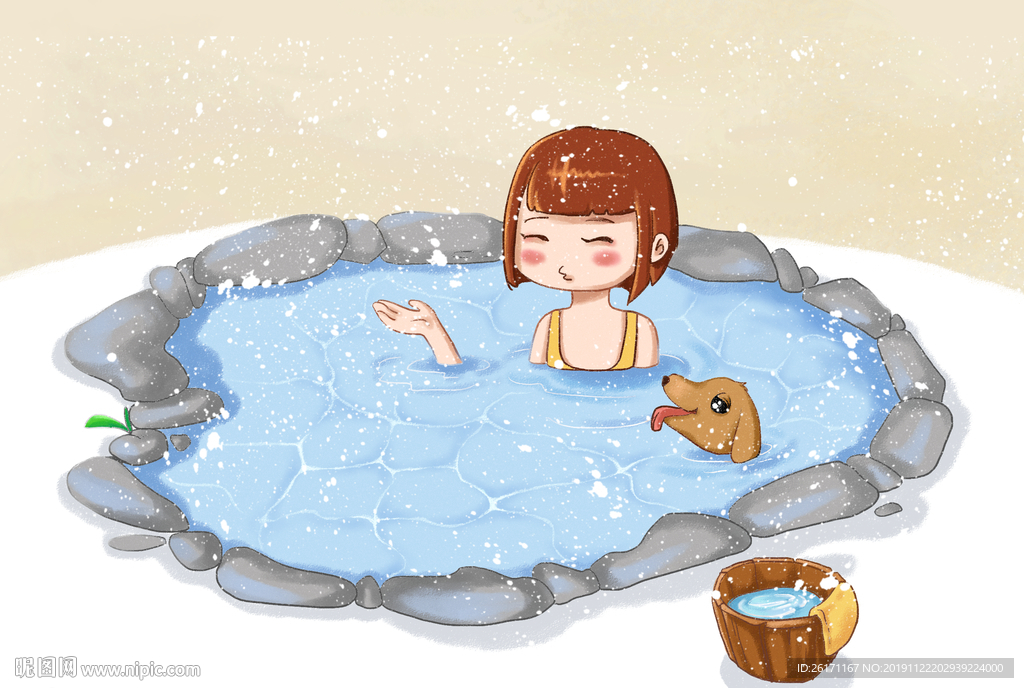 温泉 美女 雪 狗 卡通