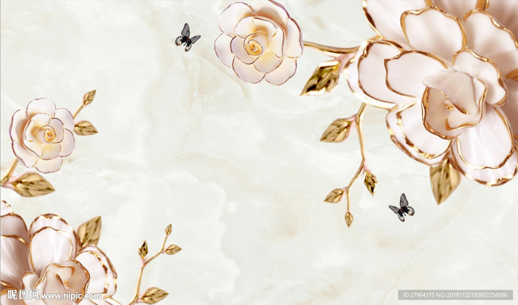 创意立体3D中式牡丹花电视背景