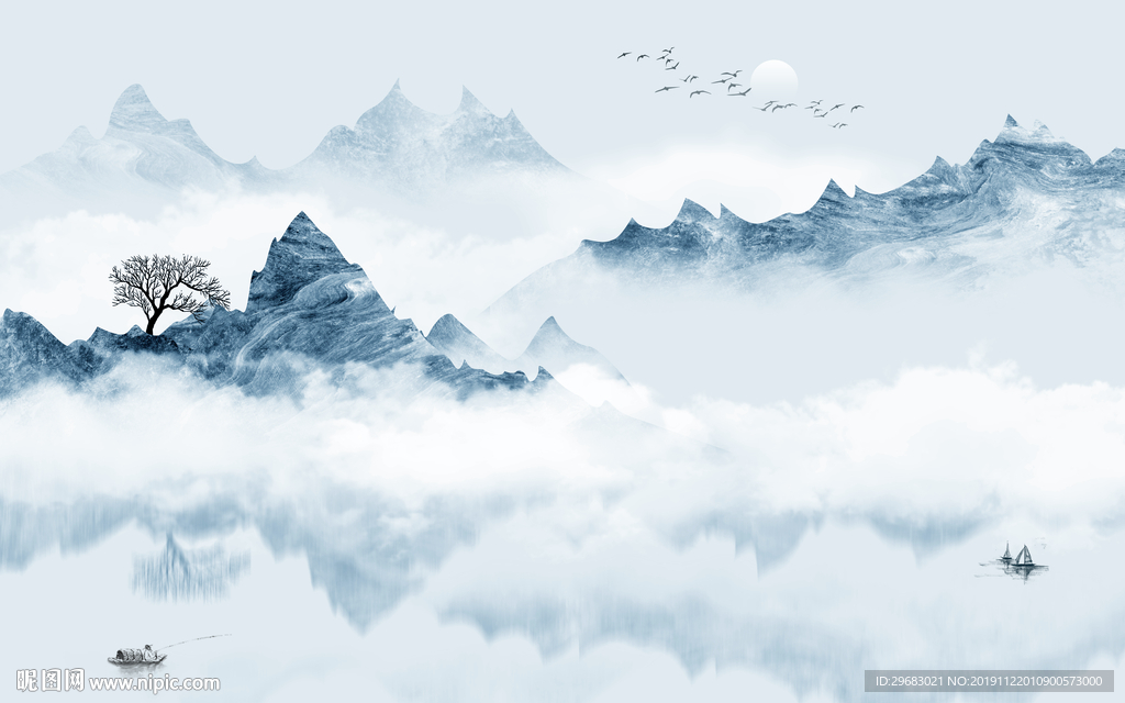 中式山水风景画 TIF分层