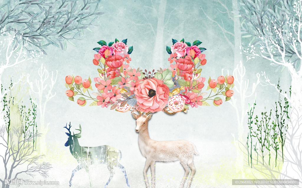 新款麋鹿装饰画 TIF分层