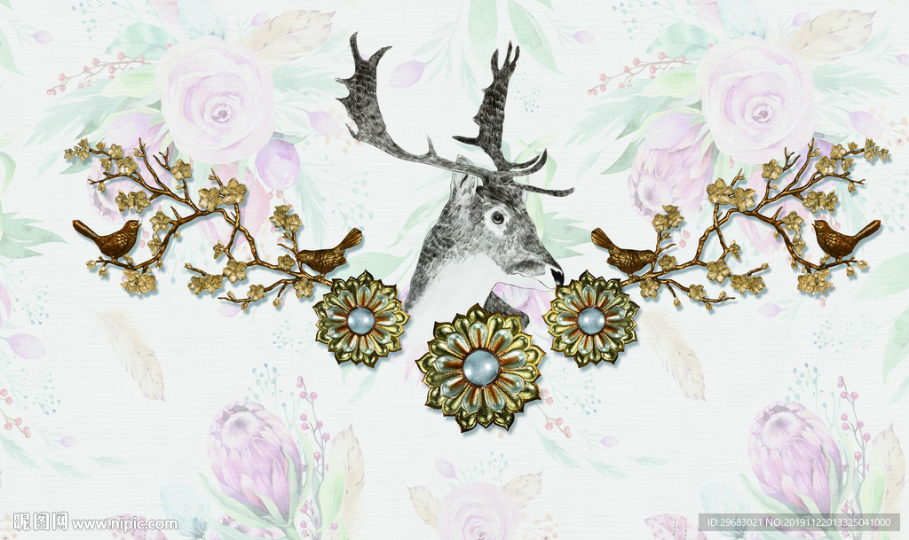 麋鹿装饰画 TIF分层