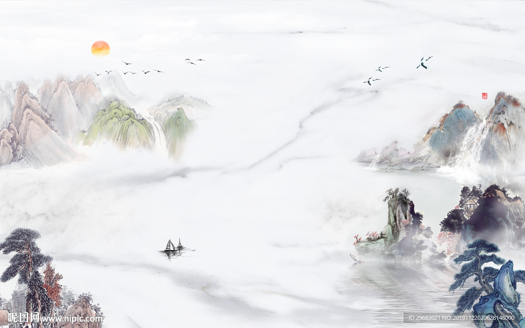 中式新山水风景画 TIF分层