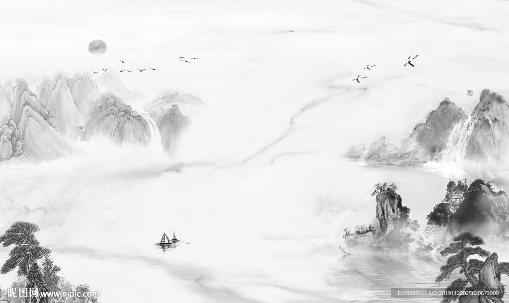 灰色新意境山水画 TIF分层