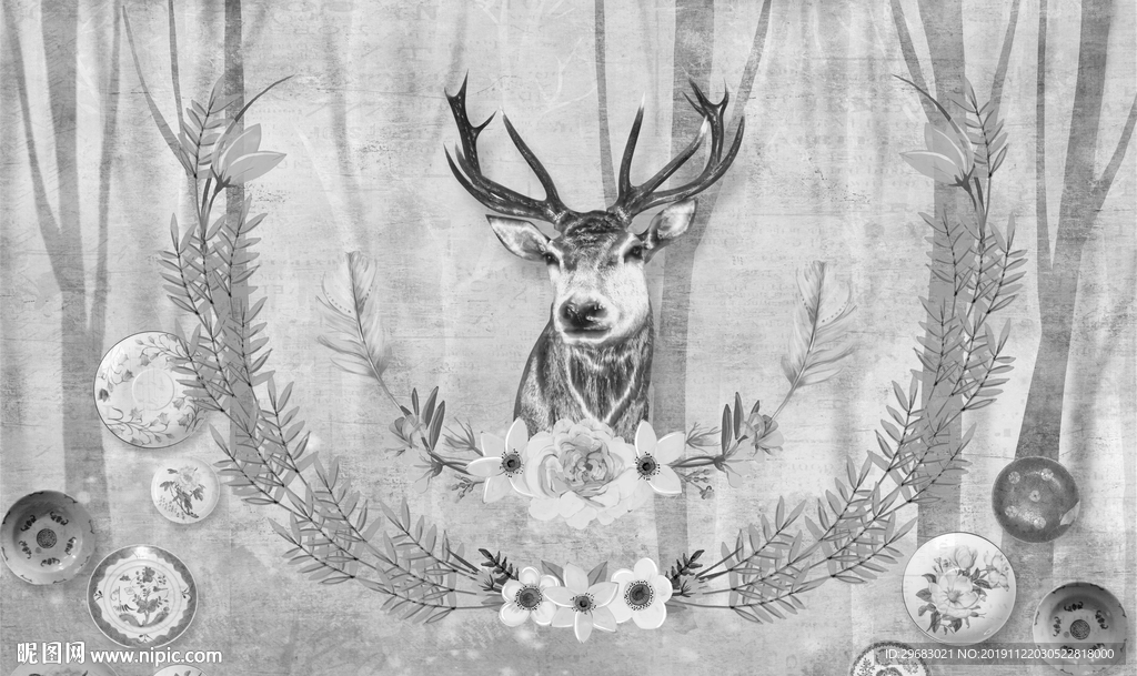 麋鹿简约装饰画 TIF分层
