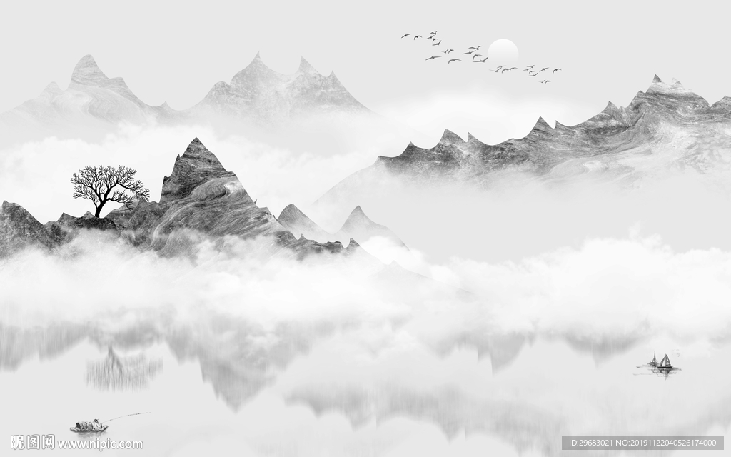 新中式新意境山水画 TIF分层