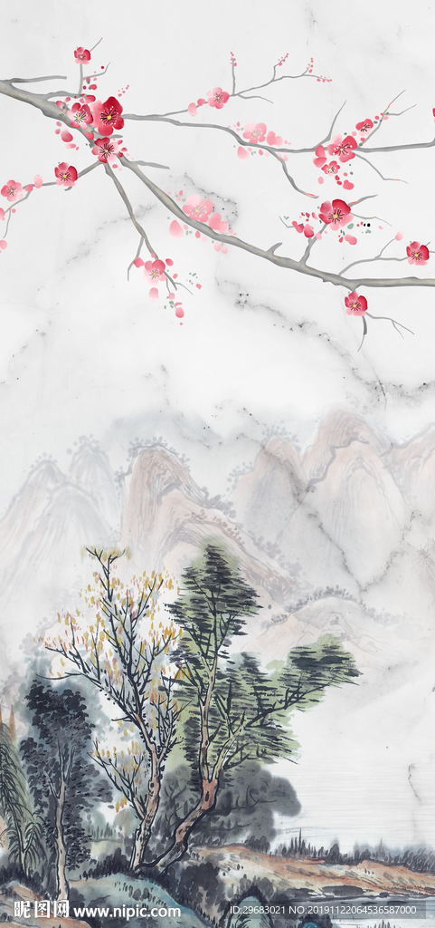 花鸟中式山水画 TIF分层