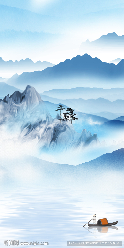 奢华 山水画玄关 TIF分层